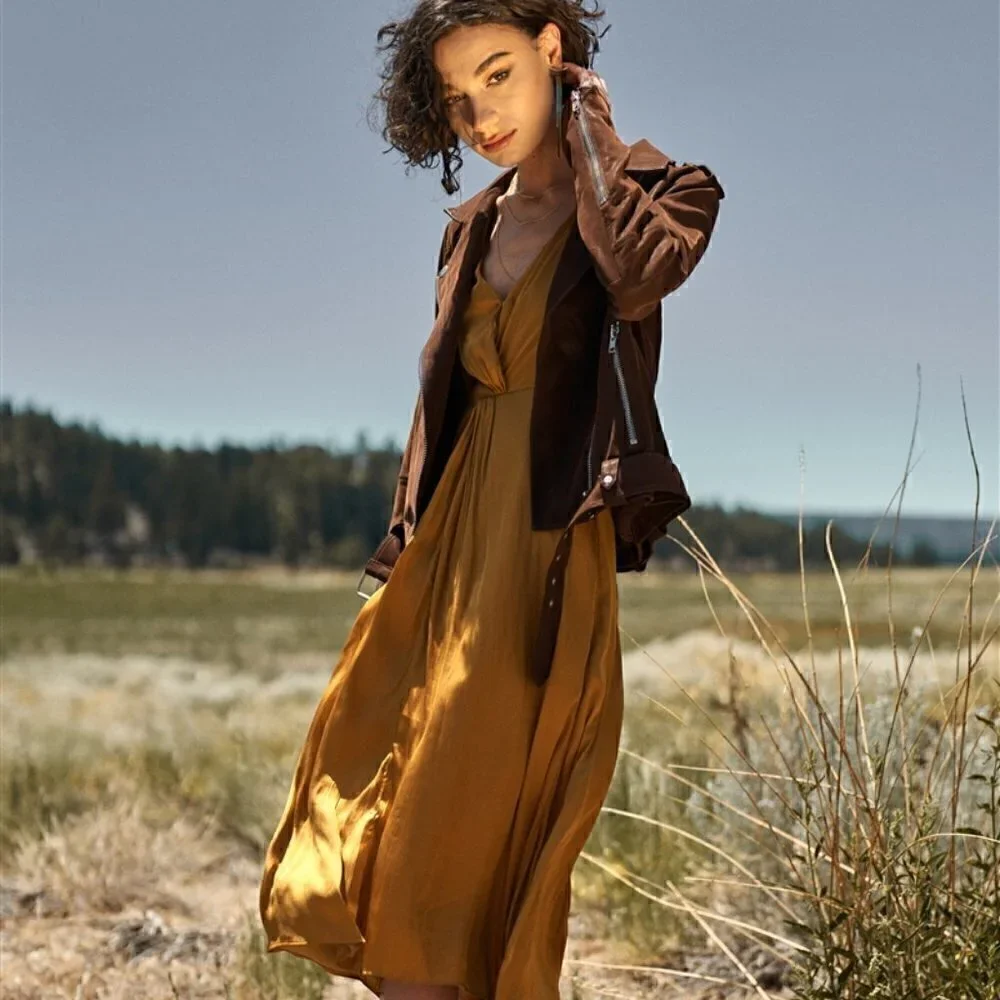 Brown Faux Suede Edgy Belted Hem Biker Jacket